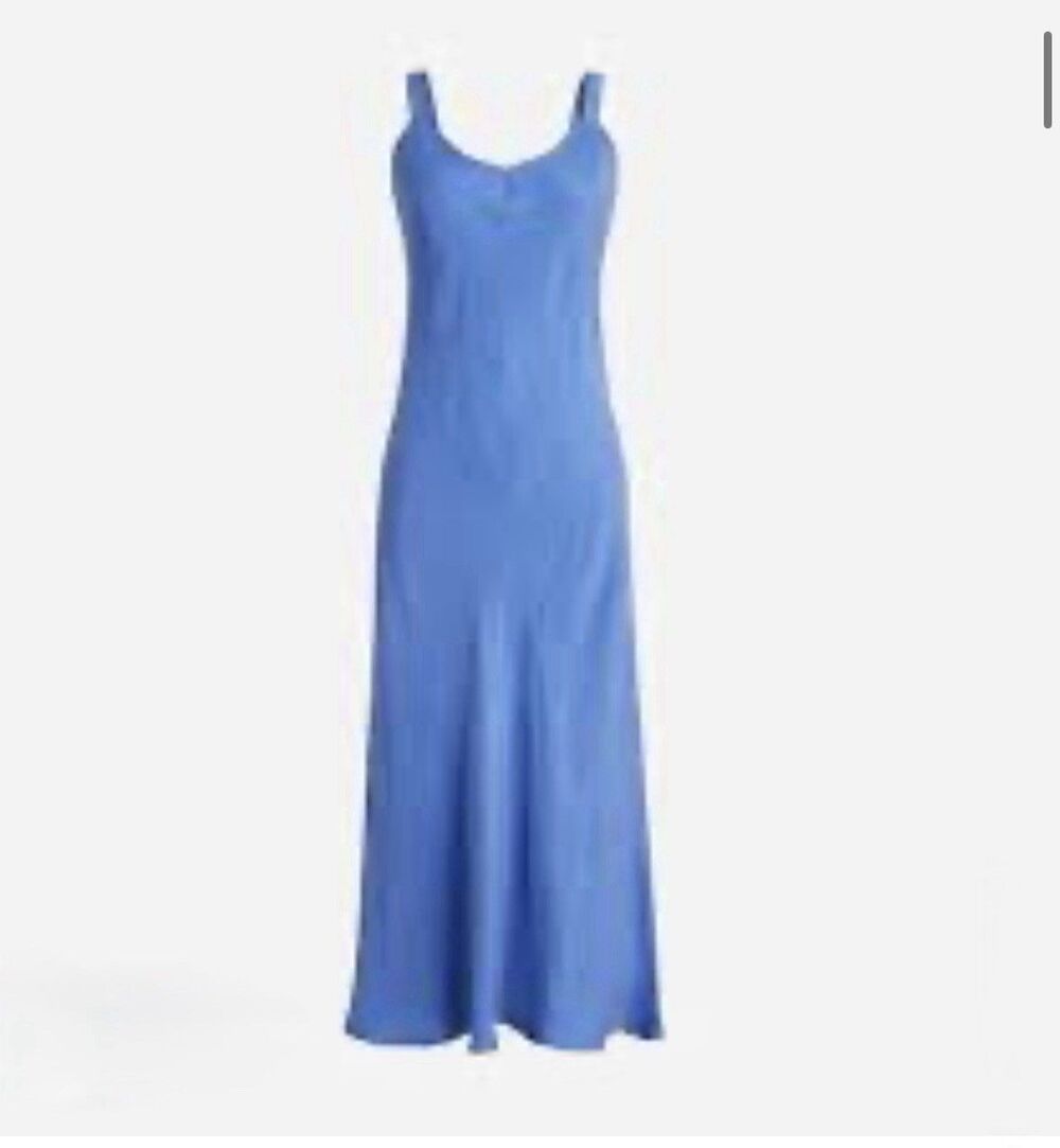 NWT J Crew Sz 8 Silky Cupro Blend Slip Midi Maxi Dress Blue Preppy Quiet Luxury